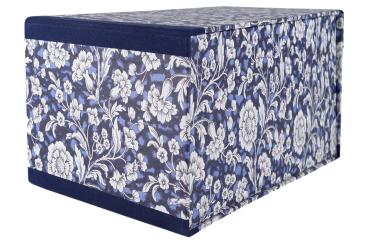 Organizer box with flower pattern, small roses, pastel lilac, lid with locking flap, lavender linen edge